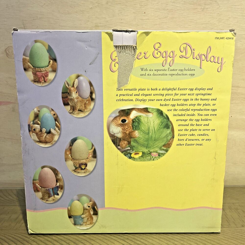 Easter Egg Display Set Pastel Bunny Rabbit Decorative Decor Cake Stand CostcoVTG - Picture 2 of 8